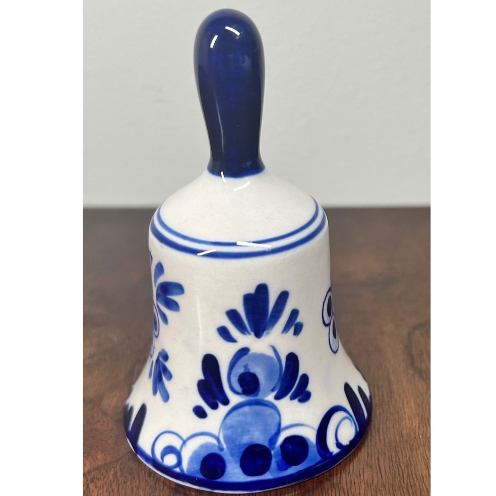 Delft‎ Blue Ceramic Bell Vintage Blue White Floral Home Decor Collector Gift